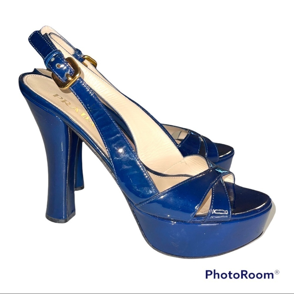 Prada Patent leather Navy sling back heels
